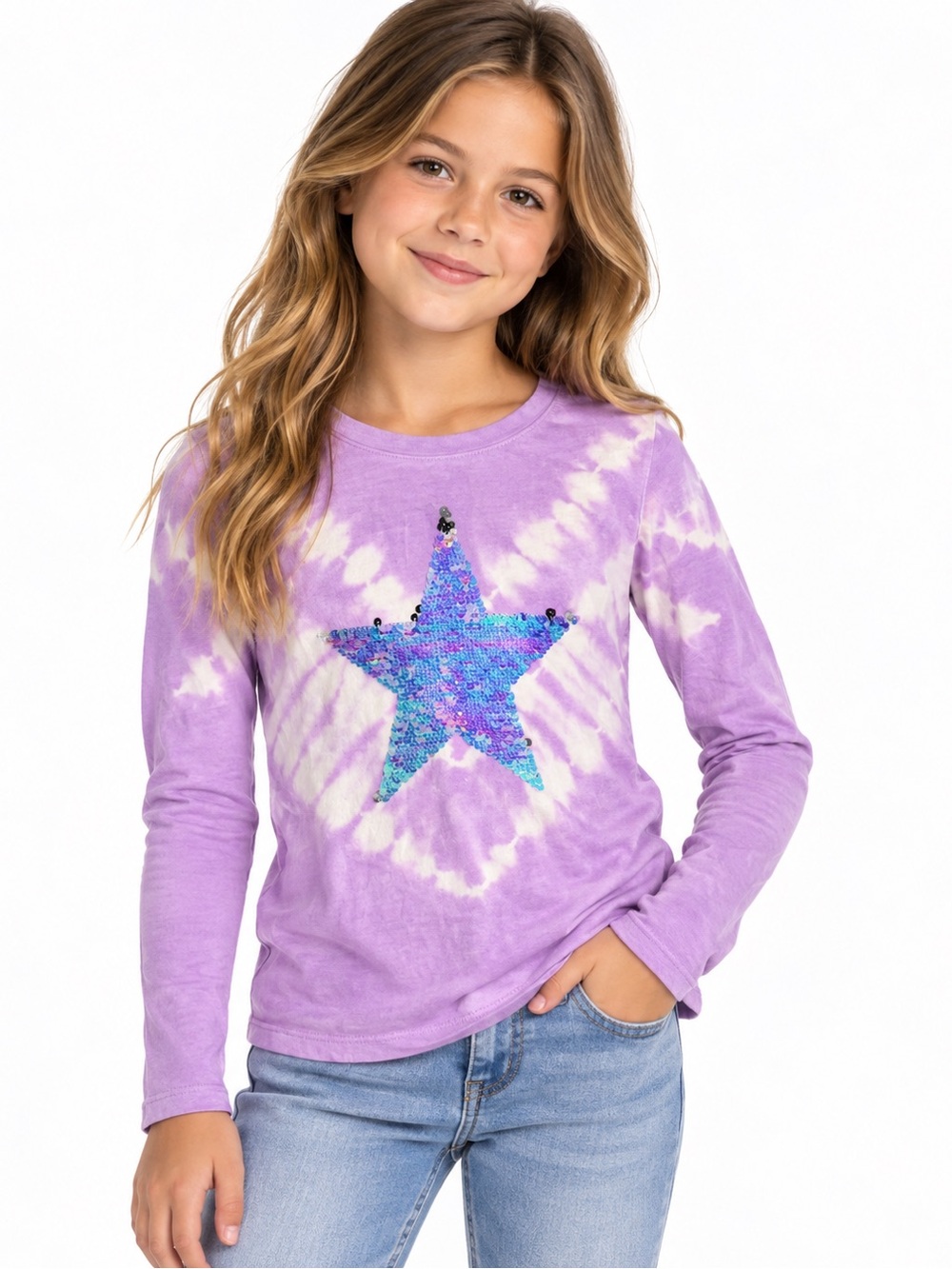 Gap Girls Purple Tie-Dye Sequin Star Shirt Size M
